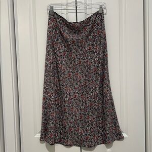 LOFT grey and pink flutter hem midi skirt size Medium